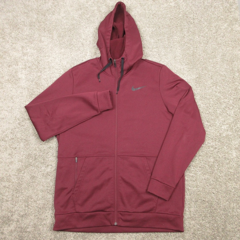 Nike Sweater Mens‎ Large Red Thermafit Fleece Logo Full Zip Hoodie Sweatshirt
